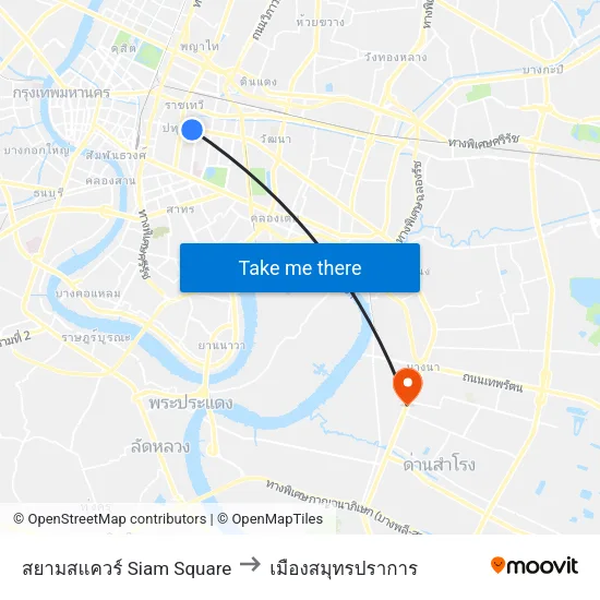 สยามสแควร์ Siam Square to เมืองสมุทรปราการ map