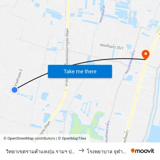 วิทยาเขตรามคำแหง(ม.รามฯ ประตูที่ 1) to โรงพยาบาล จุฬารัตน์ 9 map