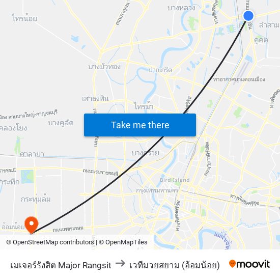 เมเจอร์รังสิต Major Rangsit to เวทีมวยสยาม (อ้อมน้อย) map