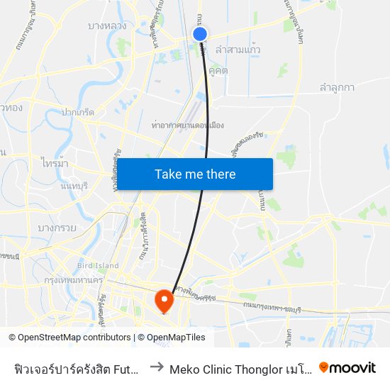 ฟิวเจอร์ปาร์ครังสิต Future Park Rangsit to Meko Clinic Thonglor เมโกะ สาขา ทองหล่อ map