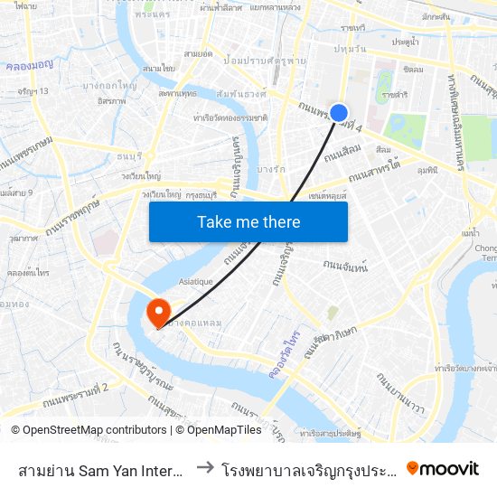 สามย่าน Sam Yan Intersection to โรงพยาบาลเจริญกรุงประชารักษ์ map