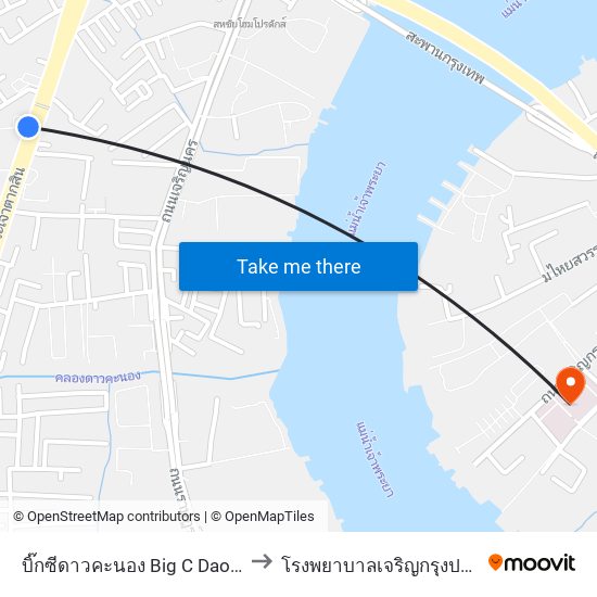 บิ๊กซีดาวคะนอง Big C  Dao Khanong to โรงพยาบาลเจริญกรุงประชารักษ์ map