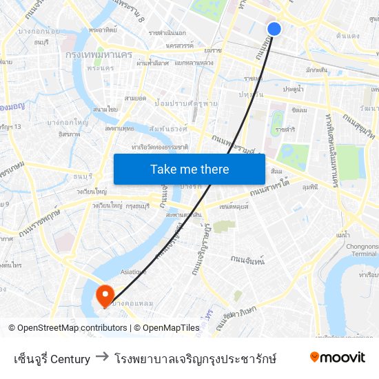 เซ็นจูรี่ Century to โรงพยาบาลเจริญกรุงประชารักษ์ map