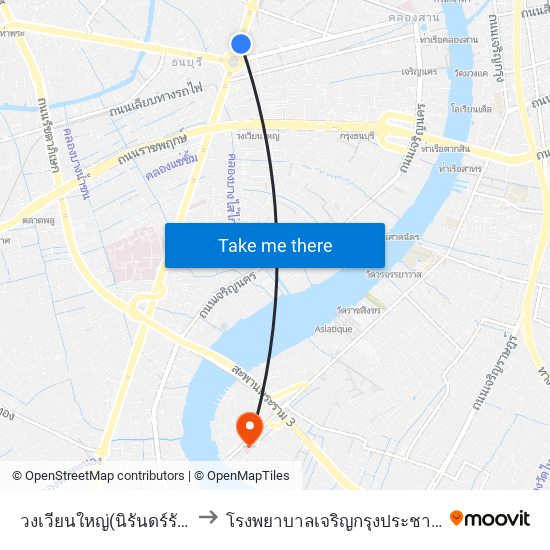 วงเวียนใหญ่(นิรันดร์รัตน์) to โรงพยาบาลเจริญกรุงประชารักษ์ map