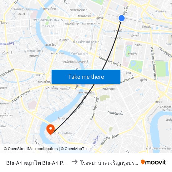 Bts-Arl พญาไท Bts-Arl Phaya Thai to โรงพยาบาลเจริญกรุงประชารักษ์ map