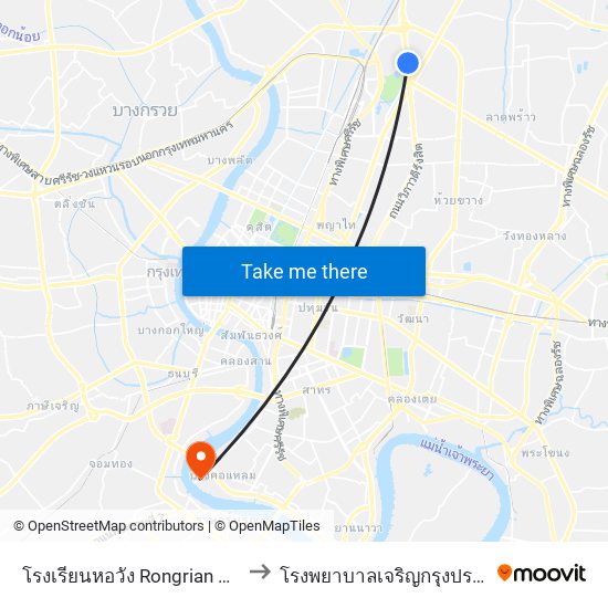 โรงเรียนหอวัง Rongrian Ho Wang to โรงพยาบาลเจริญกรุงประชารักษ์ map