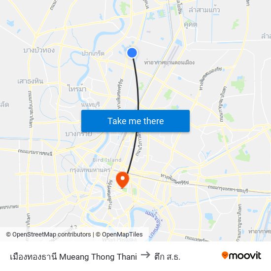 เมืองทองธานี Mueang Thong Thani to ตึก ส.ธ. map