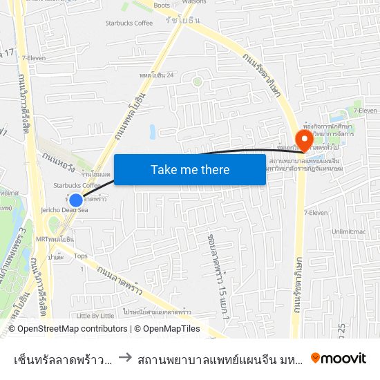 เซ็นทรัลลาดพร้าว Central Ladprao to สถานพยาบาลแพทย์แผนจีน มหาวิทยาลัยราชภัฏจันทรเกษม map