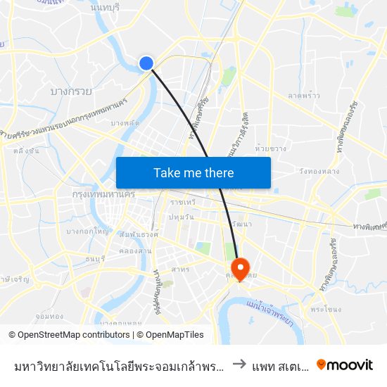 มหาวิทยาลัยเทคโนโลยีพระจอมเกล้าพระนครเหนือ to แพท สเตเดียม map