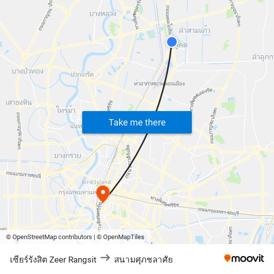 เซียร์รังสิต Zeer Rangsit to สนามศุภชลาศัย map