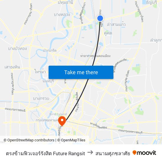 ตรงข้ามฟิวเจอร์รังสิต Future Rangsit to สนามศุภชลาศัย map