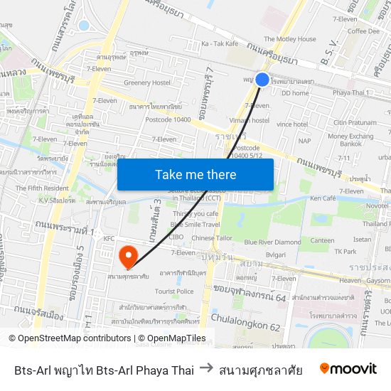 Bts-Arl พญาไท Bts-Arl Phaya Thai to สนามศุภชลาศัย map