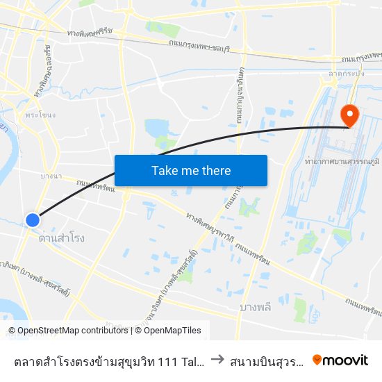 ตลาดสำโรงตรงข้ามสุขุมวิท 111 Talat Samrong to สนามบินสุวรรณภูมิ map