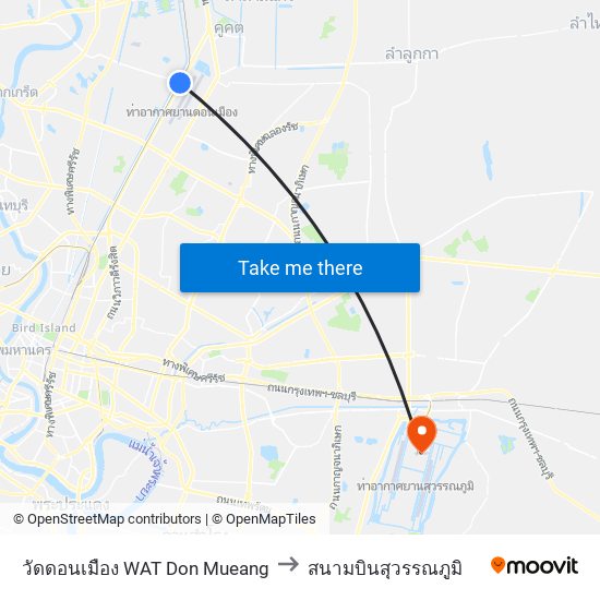 วัดดอนเมือง WAT Don Mueang to สนามบินสุวรรณภูมิ map