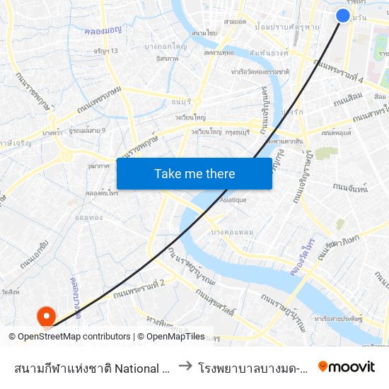 สนามกีฬาแห่งชาติ National Stadium to โรงพยาบาลบางมด-ฉุกเฉิน map