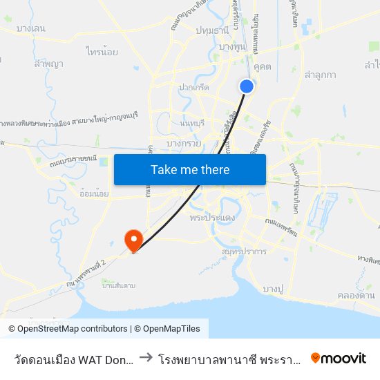 วัดดอนเมือง WAT Don Mueang to โรงพยาบาลพานาซี พระราม 2-ฉุกเฉิน map