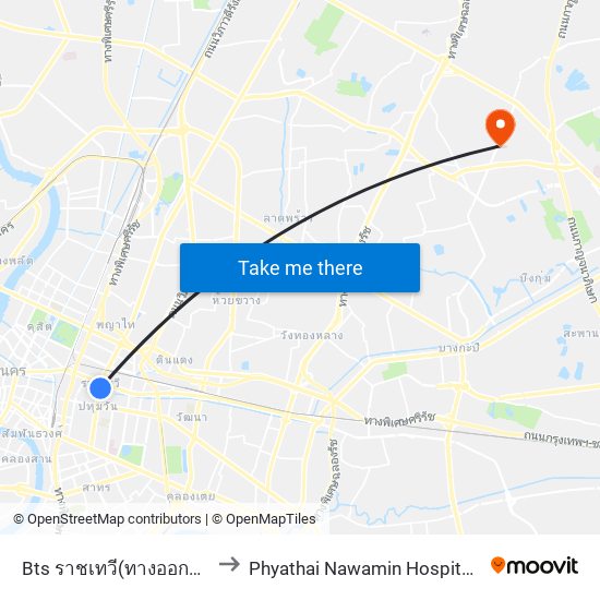 Bts ราชเทวี(ทางออก2) Bts Ratchathewi (Exit 2) to Phyathai Nawamin Hospital (โรงพยาบาลพญาไท นวมินทร์) map
