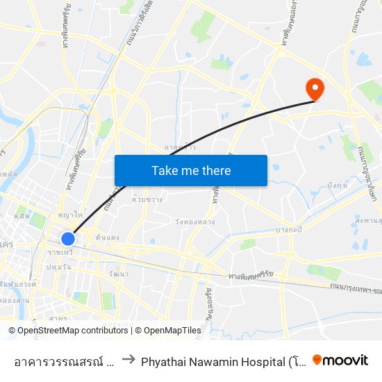 อาคารวรรณสรณ์ Wannasorn Tower to Phyathai Nawamin Hospital (โรงพยาบาลพญาไท นวมินทร์) map
