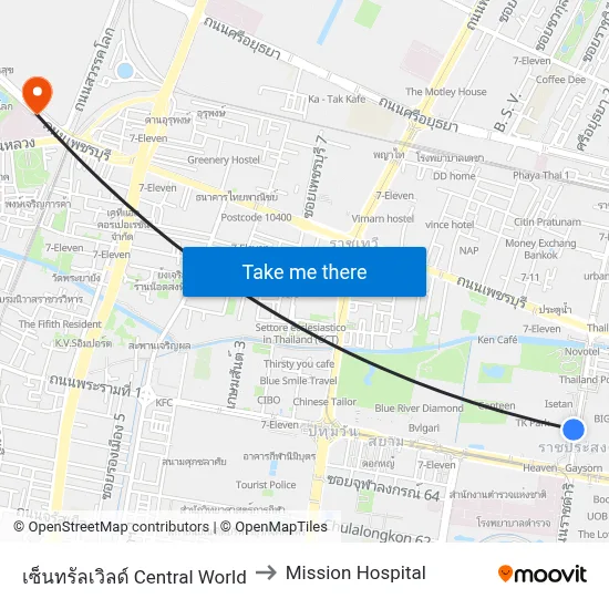 Central World to Mission Hospital map