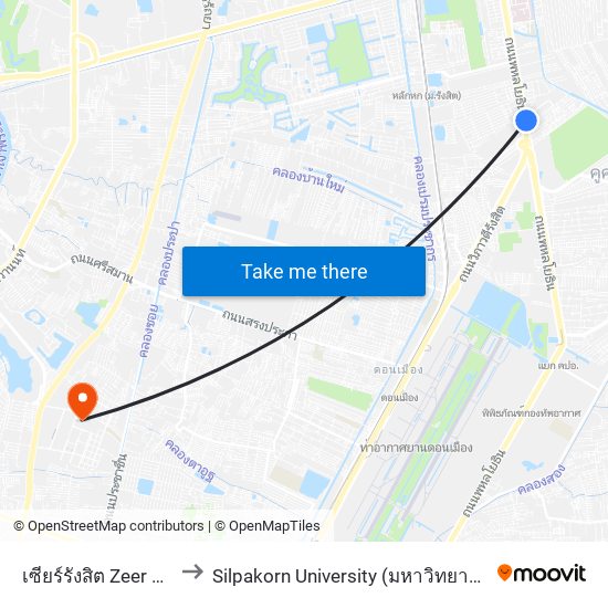 เซียร์รังสิต Zeer Rangsit to Silpakorn University (มหาวิทยาลัยศิลปากร) map