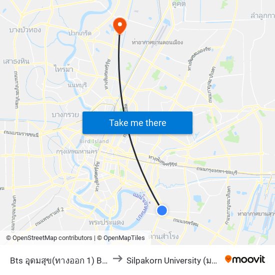 Bts อุดมสุข(ทางออก 1) Bts Udomsuk (Exit 1) to Silpakorn University (มหาวิทยาลัยศิลปากร) map