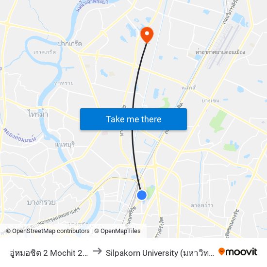 อู่หมอชิต 2 Mochit 2 Bus Depot to Silpakorn University (มหาวิทยาลัยศิลปากร) map