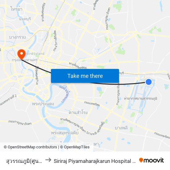สุวรรณภูมิ(ศูนย์การขนส่งสาธารณะ) to Siriraj Piyamaharajkarun Hospital (SiPH) (โรงพยาบาลศิริราช ปิยมหาราชการุณย์) map