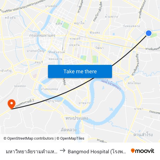 มหาวิทยาลัยรามคำแหง University to Bangmod Hospital (โรงพยาบาลบางมด) map