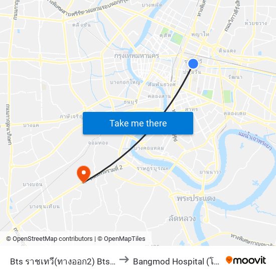 Bts ราชเทวี(ทางออก2) Bts Ratchathewi (Exit 2) to Bangmod Hospital (โรงพยาบาลบางมด) map