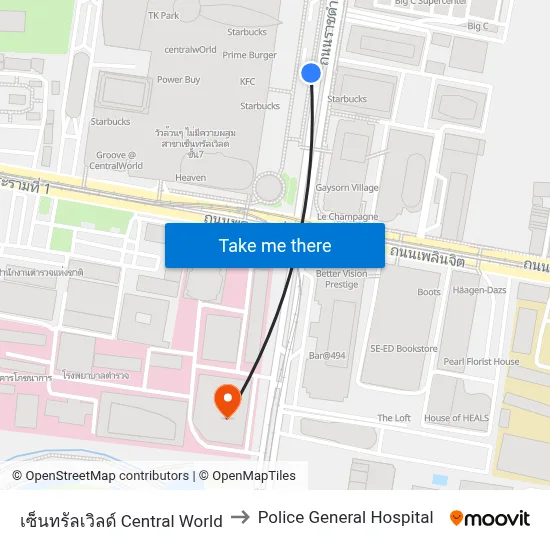 Central World to Police General Hospital map
