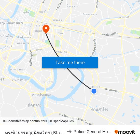 ตรงข้ามกรมอุตุนิยมวิทยา,Bts บางนา to Police General Hospital map