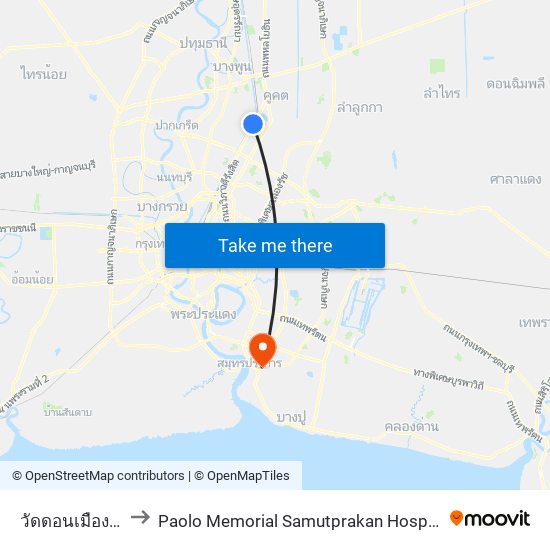 วัดดอนเมือง WAT Don Mueang to Paolo Memorial Samutprakan Hospital (โรงพยาบาลเปาโล เมโมเรียล สมุทรปราการ) map