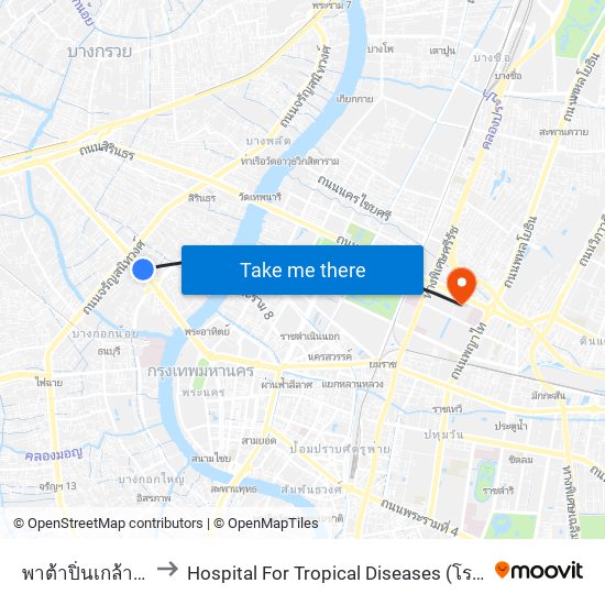 พาต้าปิ่นเกล้า Pata Pinklao to Hospital For Tropical Diseases (โรงพยาบาลเวชศาสตร์เขตร้อน) map