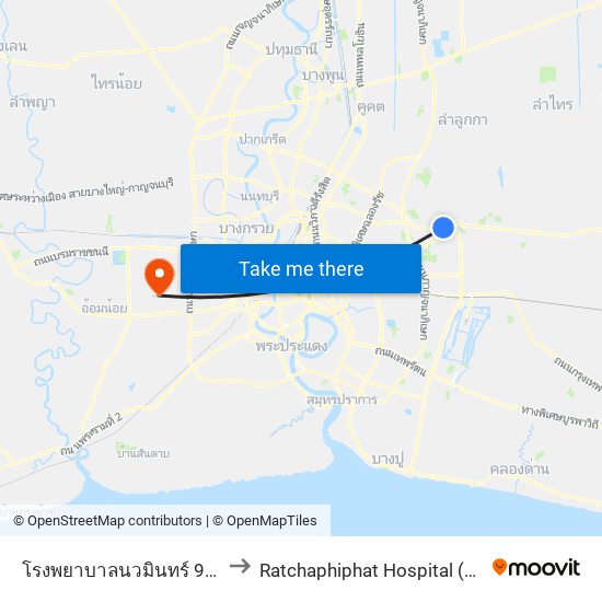 โรงพยาบาลนวมินทร์ 9 Navamin 9 Hospital to Ratchaphiphat Hospital (โรงพยาบาลราชพิพัฒน์) map