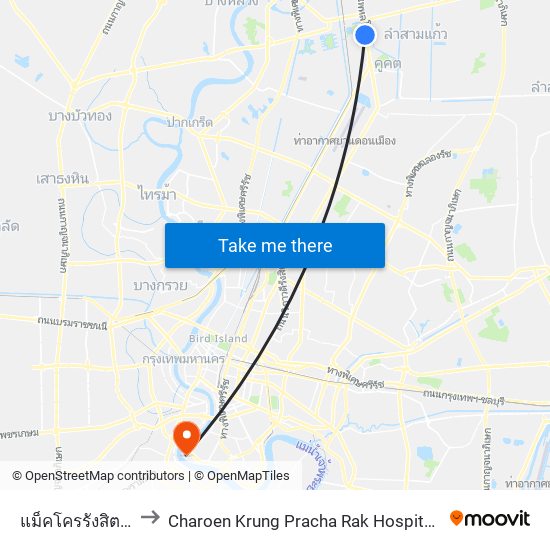 แม็คโครรังสิต Makro Rangsit to Charoen Krung Pracha Rak Hospital (โรงพยาบาลเจริญกรุงประชารักษ์) map