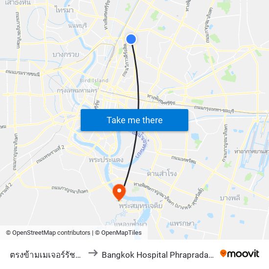 ตรงข้ามเมเจอร์รัชโยธิน  Major Ratchayothin to Bangkok Hospital Phrapradaeng (โรงพยาบาลกรุงเทพ พระประแดง) map