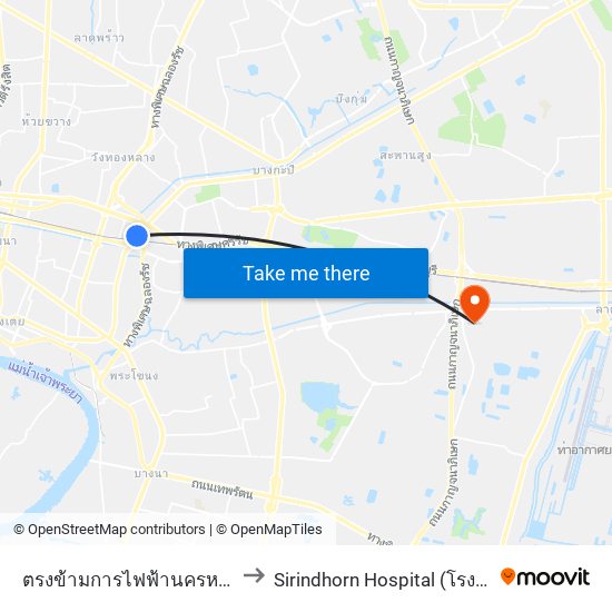 ตรงข้ามการไฟฟ้านครหลวงเขตบางกะปิ to Sirindhorn Hospital (โรงพยาบาลสิรินธร) map