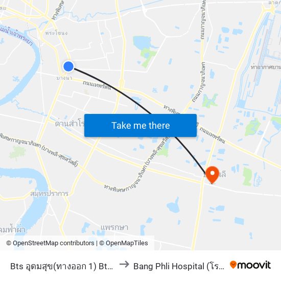 Bts อุดมสุข(ทางออก 1) Bts Udomsuk (Exit 1) to Bang Phli Hospital (โรงพยาบาลบางพลี) map