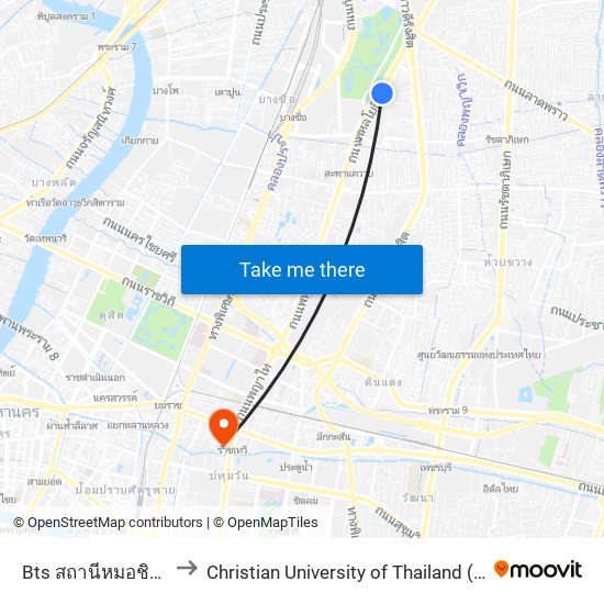 Bts สถานีหมอชิต Bts Mochit to Christian University of Thailand (มหาวิทยาลัยคริสเตียน) map