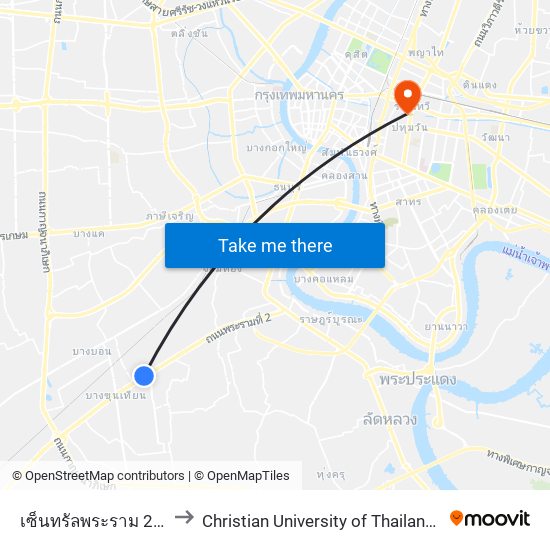 เซ็นทรัลพระราม 2 Central Rama 2 to Christian University of Thailand (มหาวิทยาลัยคริสเตียน) map