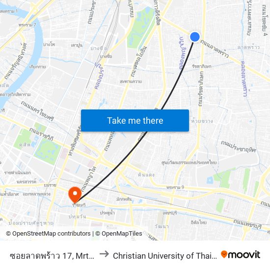 ซอยลาดพร้าว 17, Mrt ลาดพร้าว ,ลาดพร้าว 19 to Christian University of Thailand (มหาวิทยาลัยคริสเตียน) map