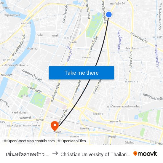 เซ็นทรัลลาดพร้าว Central Ladprao to Christian University of Thailand (มหาวิทยาลัยคริสเตียน) map