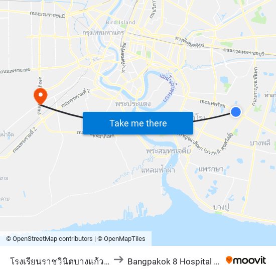 โรงเรียนราชวินิตบางแก้ว Ratwinit Bangkaeo School to Bangpakok 8 Hospital (โรงพยาบาลบางปะกอก 8) map