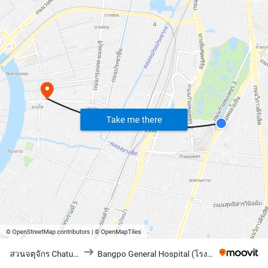 สวนจตุจักร Chatuchak Park to Bangpo General Hospital (โรงพยาบาลบางโพ) map