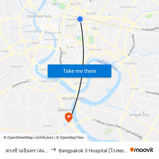 ตรงข้ามอินทราสแควร์ประตูน้ำ to Bangpakok 3 Hospital (โรงพยาบาลบางปะกอก 3) map