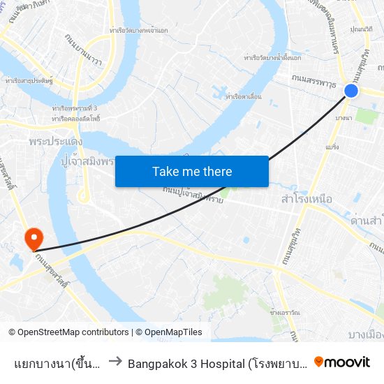แยกบางนา(ขึ้นทางด่วน) to Bangpakok 3 Hospital (โรงพยาบาลบางปะกอก 3) map
