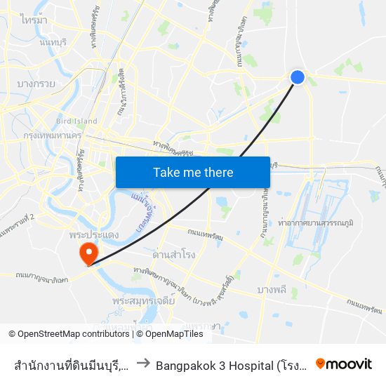 สำนักงานที่ดินมีนบุรี,ศาลจังหวัดมีนบุรี to Bangpakok 3 Hospital (โรงพยาบาลบางปะกอก 3) map