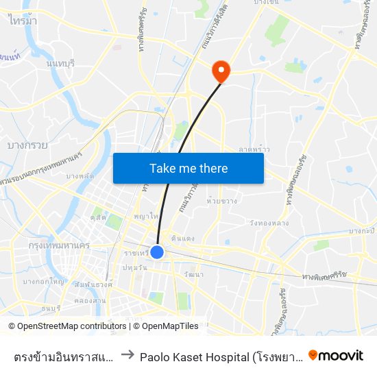 ตรงข้ามอินทราสแควร์ประตูน้ำ to Paolo Kaset Hospital (โรงพยาบาลเปาโล เกษตร) map