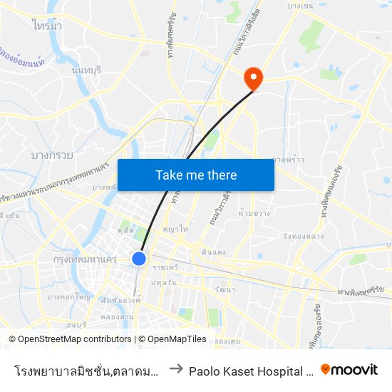 โรงพยาบาลมิชชั่น,ตลาดมหานาค(ตรงข้ามบ้าน มนังคศิลา) to Paolo Kaset Hospital (โรงพยาบาลเปาโล เกษตร) map