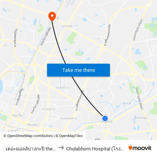 เดอะมอลล์บางกะปิ the Mall Bangkapi to Chulabhorn Hospital (โรงพยาบาลจุฬาภรณ์) map